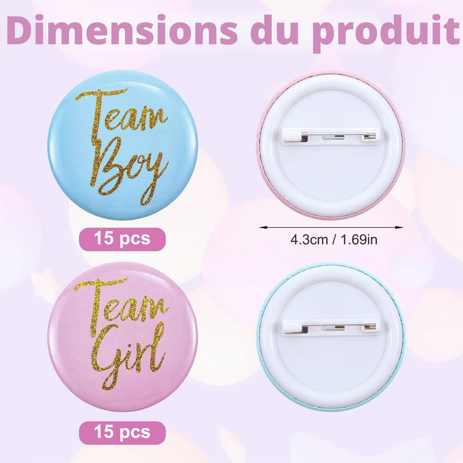 Ouligay Lot de 30 badges révélateurs de sexe 4,5 cm rond Pinback bleu et rose