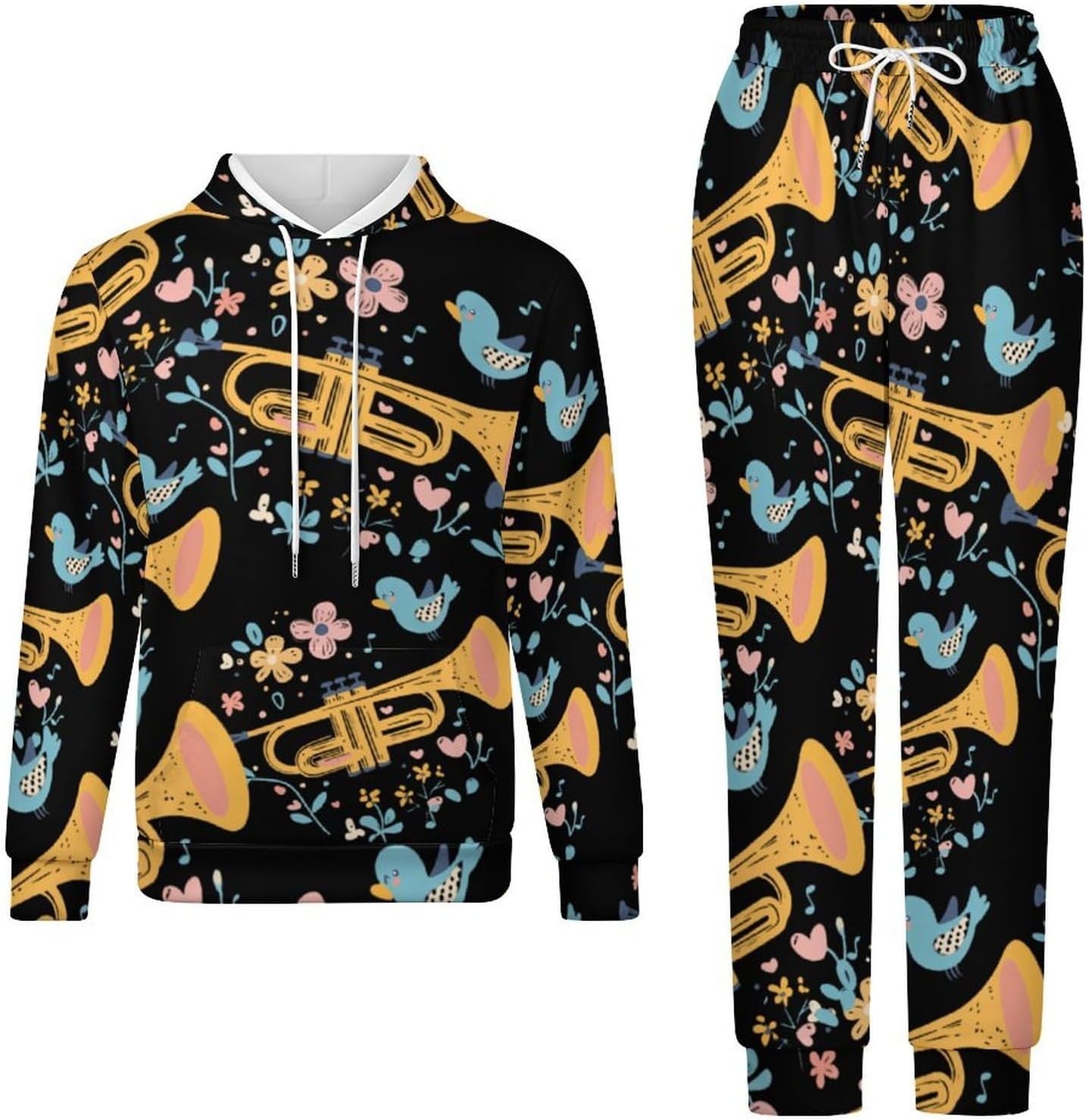Cute Trumpet Birds Flowers Mens Hoodies for Women Sweatsuit Sweatshirt And Sweatpant Tracksuit Jogging Suits