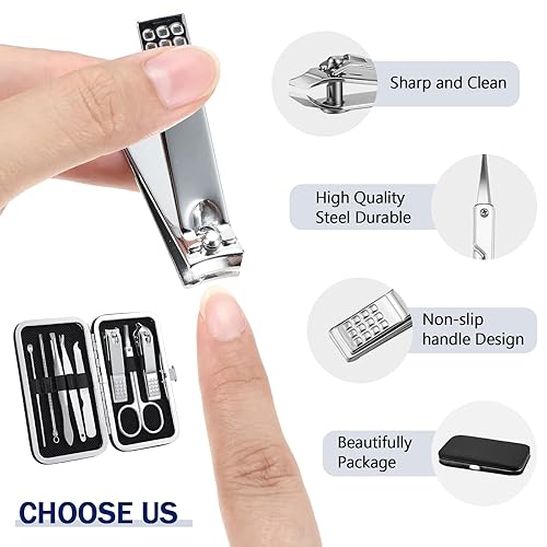 Miniatura 3 de Hanaive Juego de 6 juegos de manicura, 48 piezas, cortaúñas, kit de pedicura 8 en 1, kit de aseo de acero inoxidable, herramientas profesionales