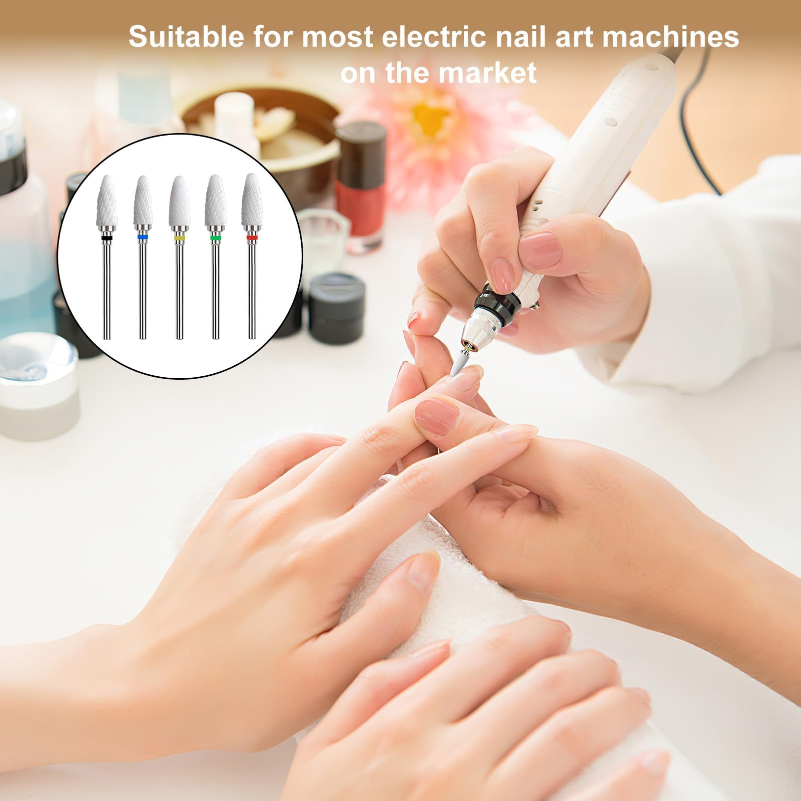 5 Punte Fresa Unghie in Ceramica, Punta Rimozione Gel, Manicure Elettrico Accessori Professionali 3/32 Pollici per Manicure e Pedicure, Unghie Elettrica Manicure Pedicure Uso Domestico