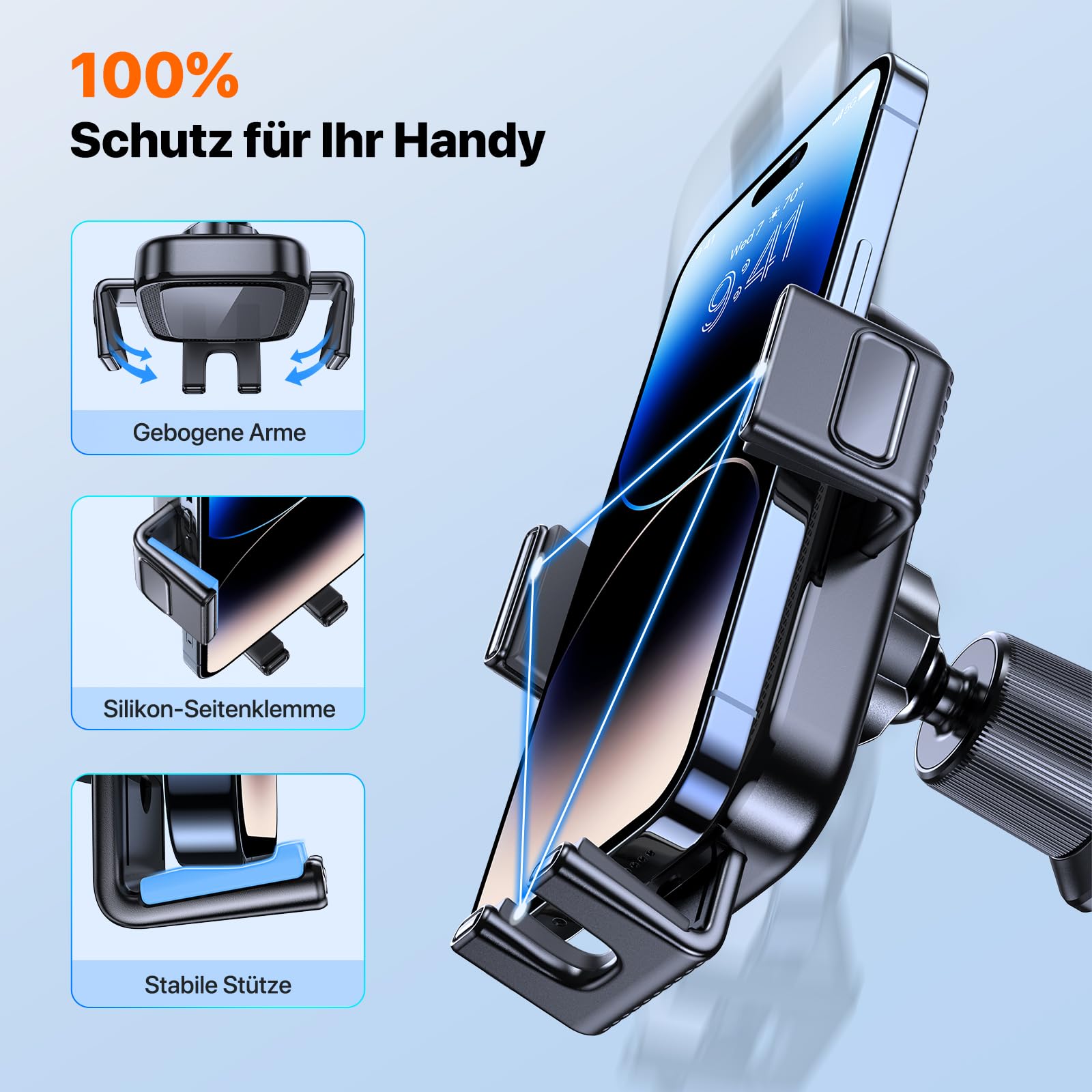 Miracase Handyhalterung Auto【2026 Upgrade Version mit Doppelhaken】 360° Drehbare rutschfeste Handyhalterung Auto Lüftung, Hochstabile Smartphone Auto Halterung für iPhone Samsung Huawei usw