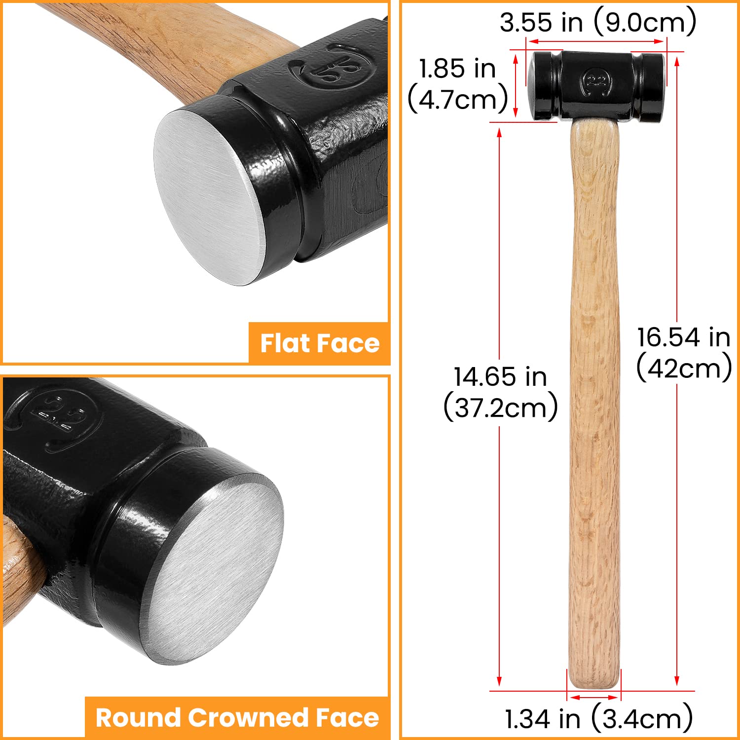 Blacksmith Hammer - Round & Flat Face, Handmade Steel -7