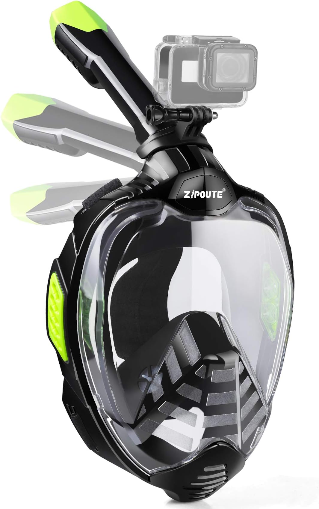 ZIPOUTESnorkel Mask Full Face, Full Face Snorkel Mask Adult and Kids with Detachable Camera Mount, Snorkeling Mask 180 Panoramic View Anti-Fog Anti-Leak Dry Top Set with Adjustable Straps