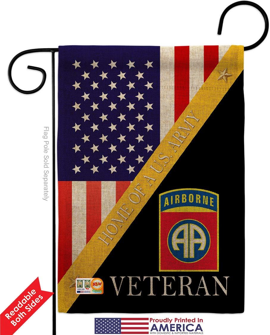 Home of 82nd Airborne Burlap Garden Flags 2pcs Pack Armed Forces Army Rangers United State American Military Veteran Retire Official Small Gift Yard House Banner Double-Sided Made In USA 13 X 18.5