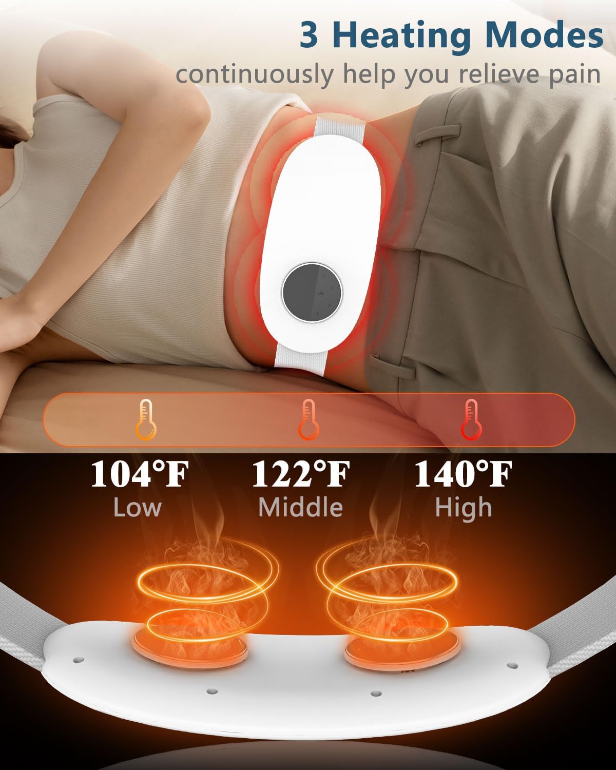 AJGJF Heating Pad for Back Pain Relief-Lower Back Massager with Heat,Abdominal Belly Massagers with 6 Massage&16 Levels,3 Heated,Cordless Portable Travel Waist Wrap Belt,Mothers Day Gifts for Him Her