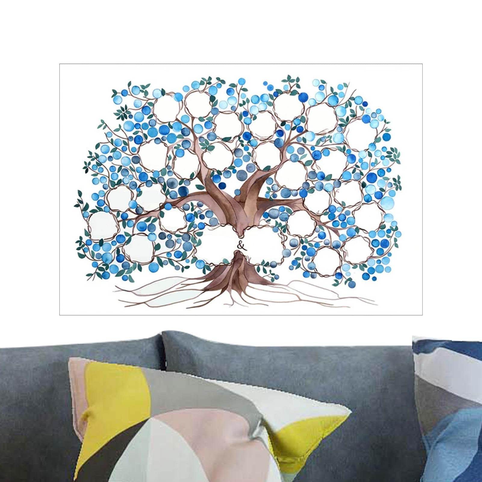 Cartel del árbol genealógico,Precioso Pared Genealógico - Regalos del árbol genealógico Familia Dibujo Acuarela Genealogía Imagen Paño bricolaje para niños ayores