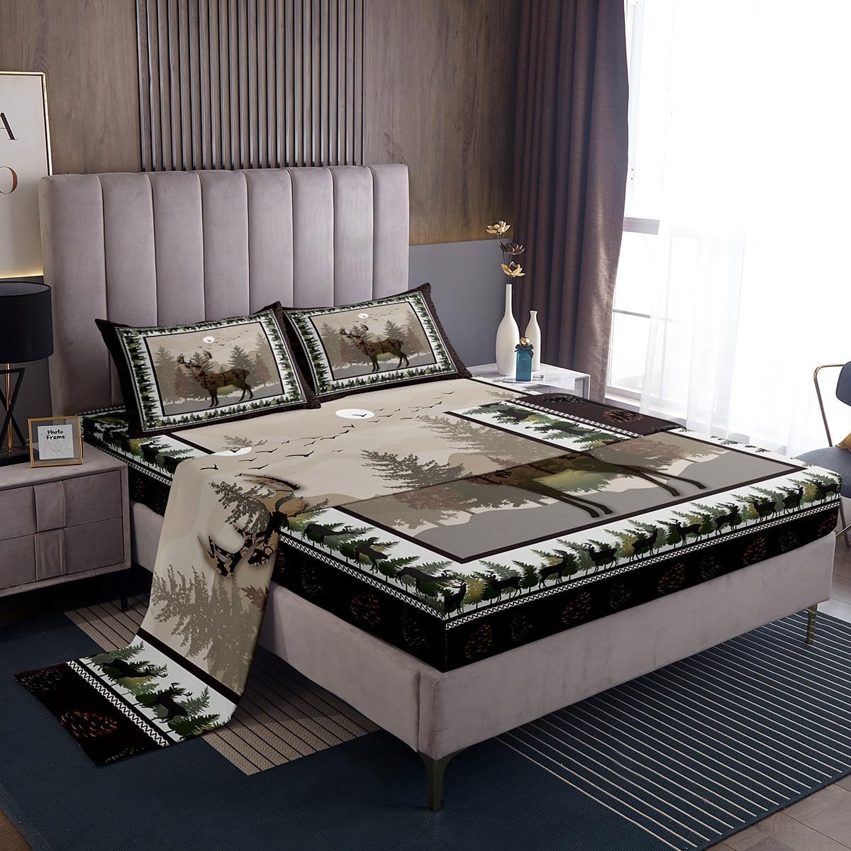 jejeloiu Cute Deer Bed Sheets Set Twin Size Antlers Bed Set for Kids Boys Girls Deer Hunting Deep Pocket Fitted Sheet Western Farmhouse Breathable Soft Lightweight Microfiber