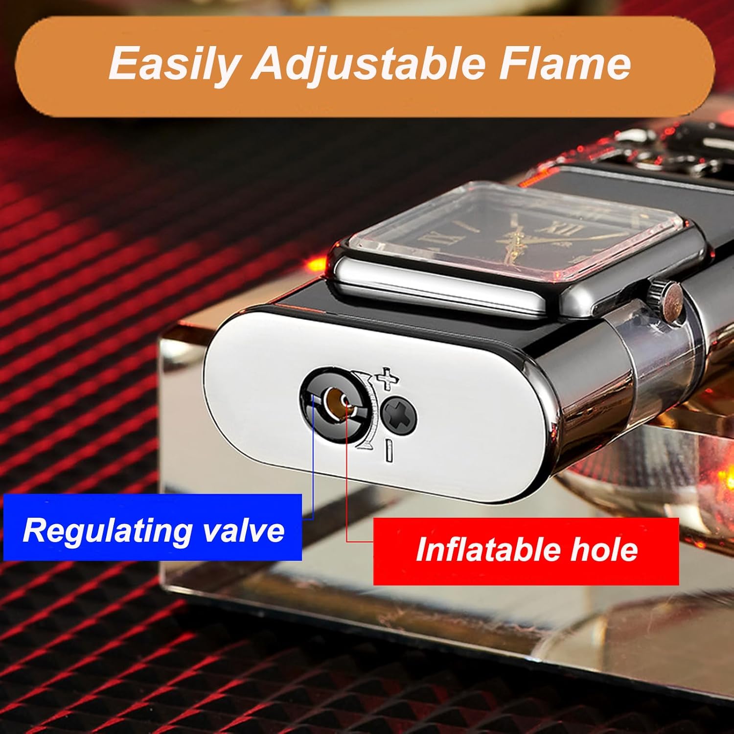 Windproof Dual-Flame Vintage Watch Lighter, Windproof Vintage Lighter, Eagle Torch Lighters, Unique Animal Style, Refillable Butane, Adjustable Flame (Black,Dragon+Horse)