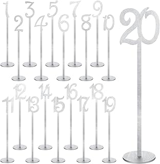 20 Pcs Table Numbers Wedding Table Numbers Wood Table Numbers for Wedding Reception Stands Seat Numbers with Holder Base Table Numbers for Wedding Party Event Catering, 1-20 (Silver)
