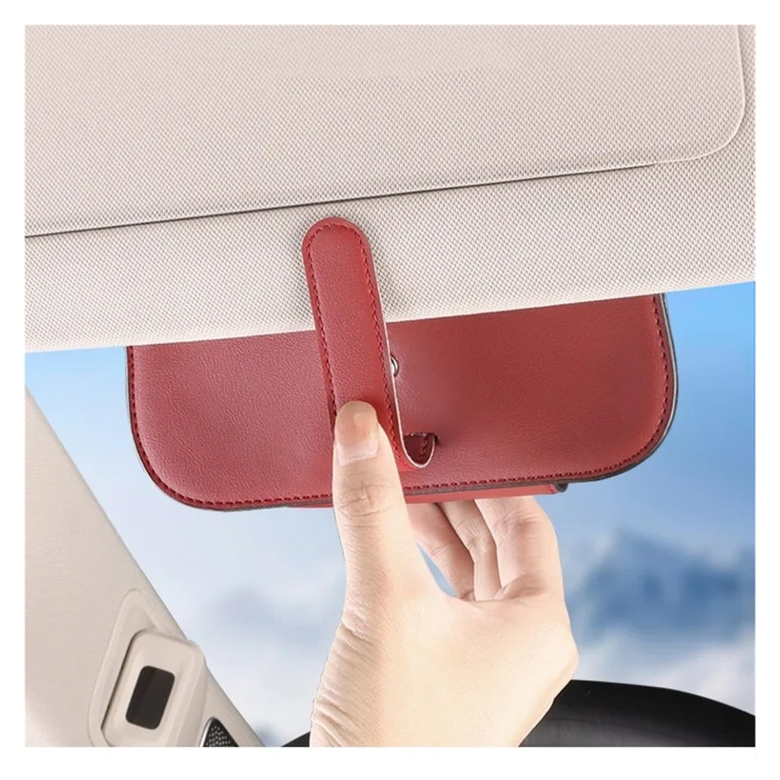 Auto Sonnenbrillenhalter Auto Brillenetui Sonnenblende Lederhalter Sonnenbrille Clip Karte Ticket Brillen Aufbewahrungsbox Zubehör(Beige)