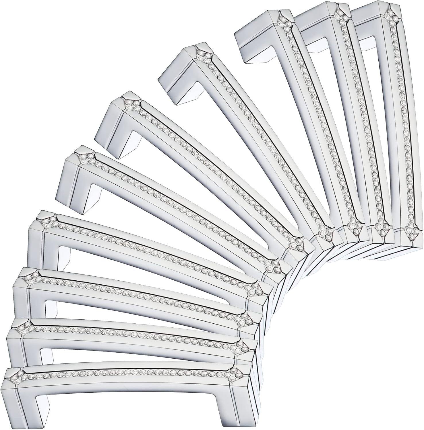 LANC Chrome Crystal Cabinet Pulls Kitchen & Bathroom Cabinet Hardware Cabinet Handles Bling Shiny Cabinet Knob Modern Dresser Drawer/Furnitures Pull 3.8" Hole Centers Silver 10 Pack，B203P96-P10