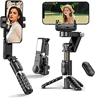 Estabilizador para Selfies de Celular, Estabilizador de Dois Eixos com Luz de Preenchimento e Rotação Automática de 360°, Tripé com Controle Remoto sem Fio para Android e iPhone