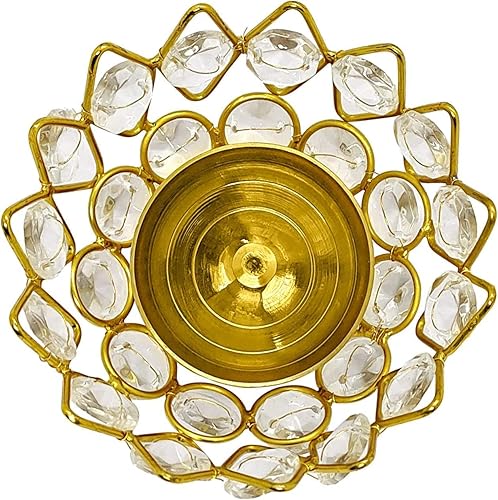 Miniatura 5 de SATVIK 2 piezas de 3.5 pulgadas de latón puro Pyali forma floral Diya Deepawali Decoración Akhand Crystal Dia Decorativo Akhand Deepak India