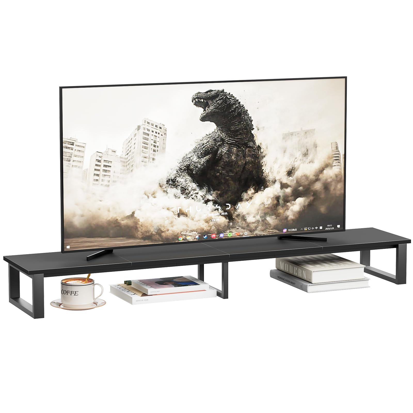 aboxoo 59" Large TV Riser Stand for 32-75 Inch TV, TV Shelf with Steel Legs, Tabletop TV Riser for Home Living Room, Study Office (Black)