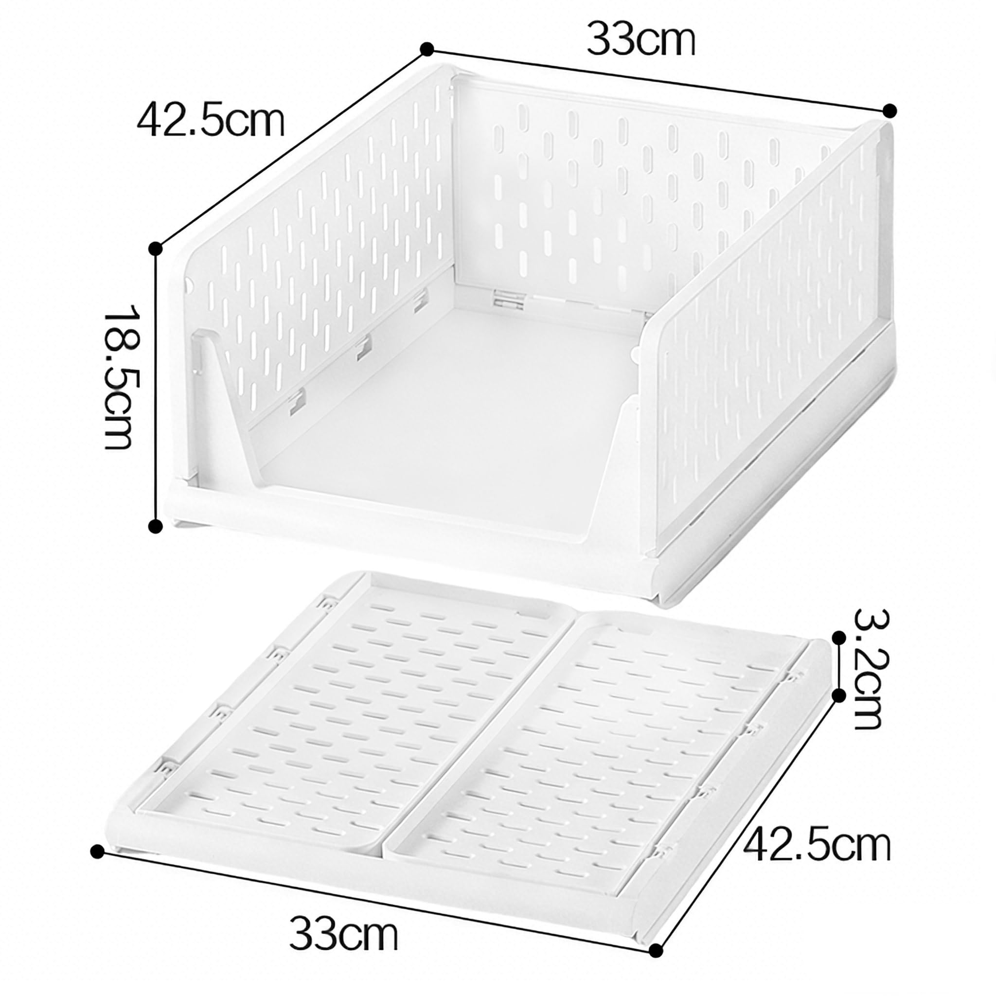 Deuline 10 x Schrank-Organizer klappbar, Kleiderschrank-Organizer stapelbar, ausziehbarer Korb, Aufbewahrung und Organisation, Kunststoff, Schlafzimmer, Büro, Badezimmer, Weiß 521161