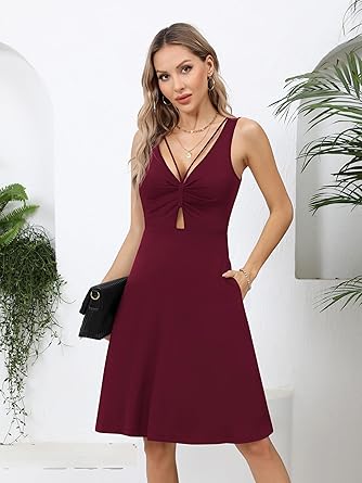 GRACE KARIN Donna Abito Corto Con Scollo A V Eleganti Vestito Cocktail Design Pieghe Nero M 126896690 - Foto 6