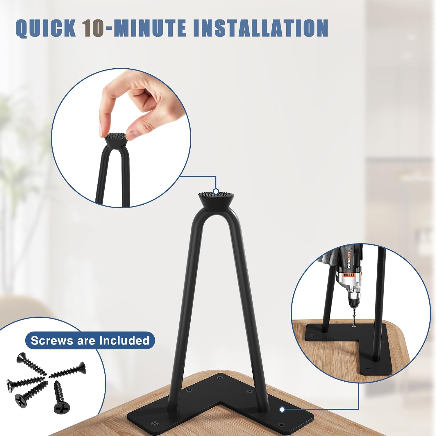 DonYoung Hairpin Legs 8", Coffee Table Legs, 4PCS Set Metal Furniture Legs, Mid Century Modern Style Table Legs for Bench Nightstand with Rubber Floor Protectors, Black