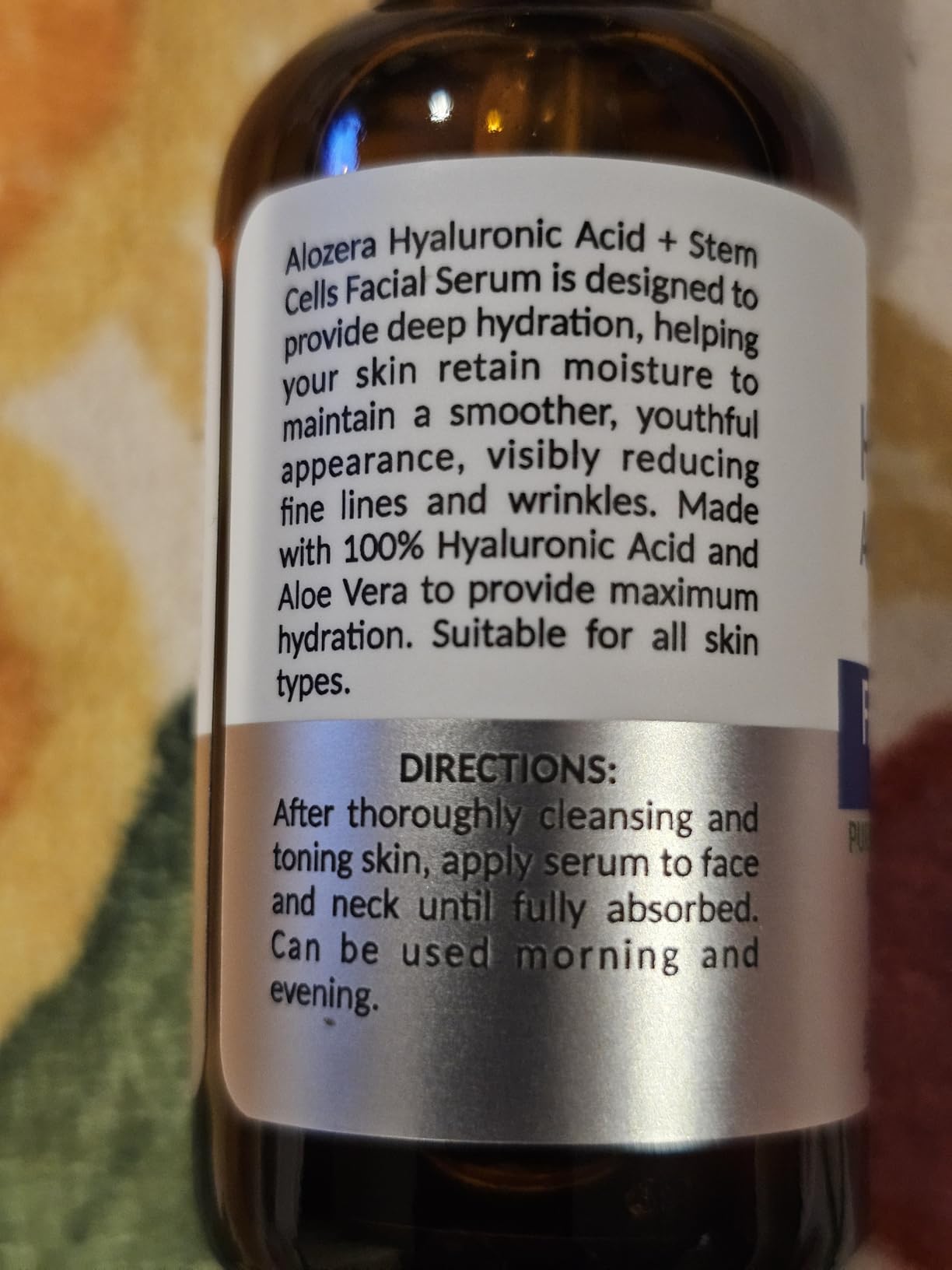 Alozera Hyaluronic Acid Serum for Face with Stem Cells, Deep Hydrating & Plumping Facial Serum for Dry Skin, Helps Improve Smoothness & Elasticity, Anti-Aging Moisturizing Serum for Day & Night