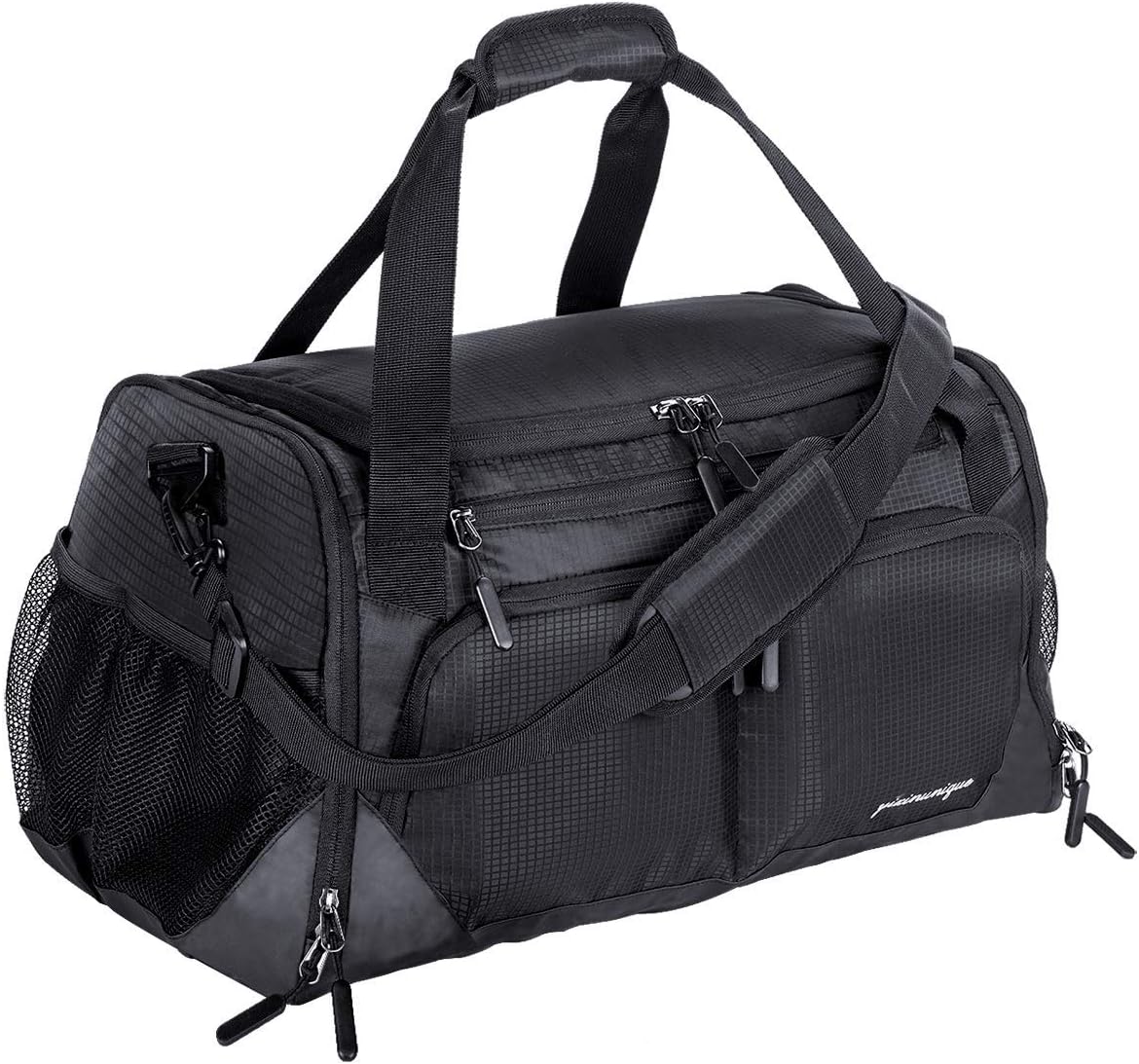 Gym Bag, Sports Travel Duffel Bag with Shoes Compartment & Wet Pocket & Water Resistance Pouch, Men Women, 31L (17”), Black