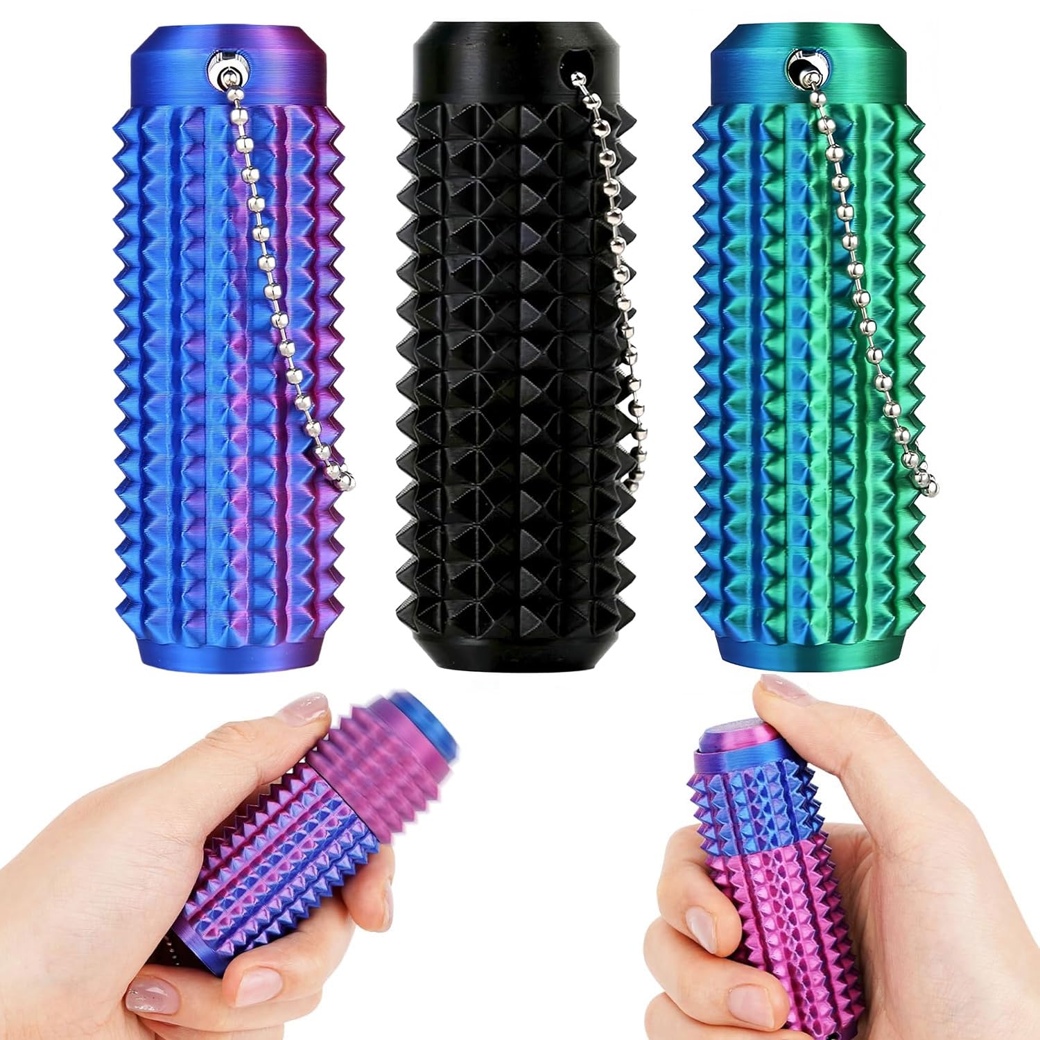 3PCS Spiky Fidget Toys - Spiky Grippie Stim Keychain for Adults Teens - Portable Pain Stimming Fidgets Sensory Toy for Relax & Focus