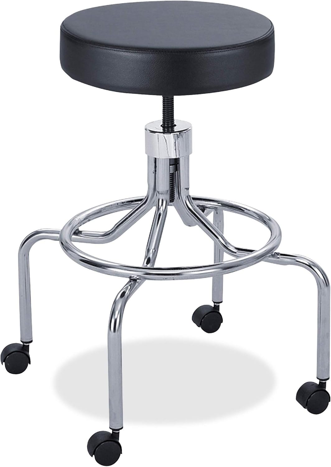 Safco Lab Stool, Pneumatic Lift 3431BL, Black, Chrome Base, Height-Adjustable Base, Easy-to-Clean Vinyl Stool