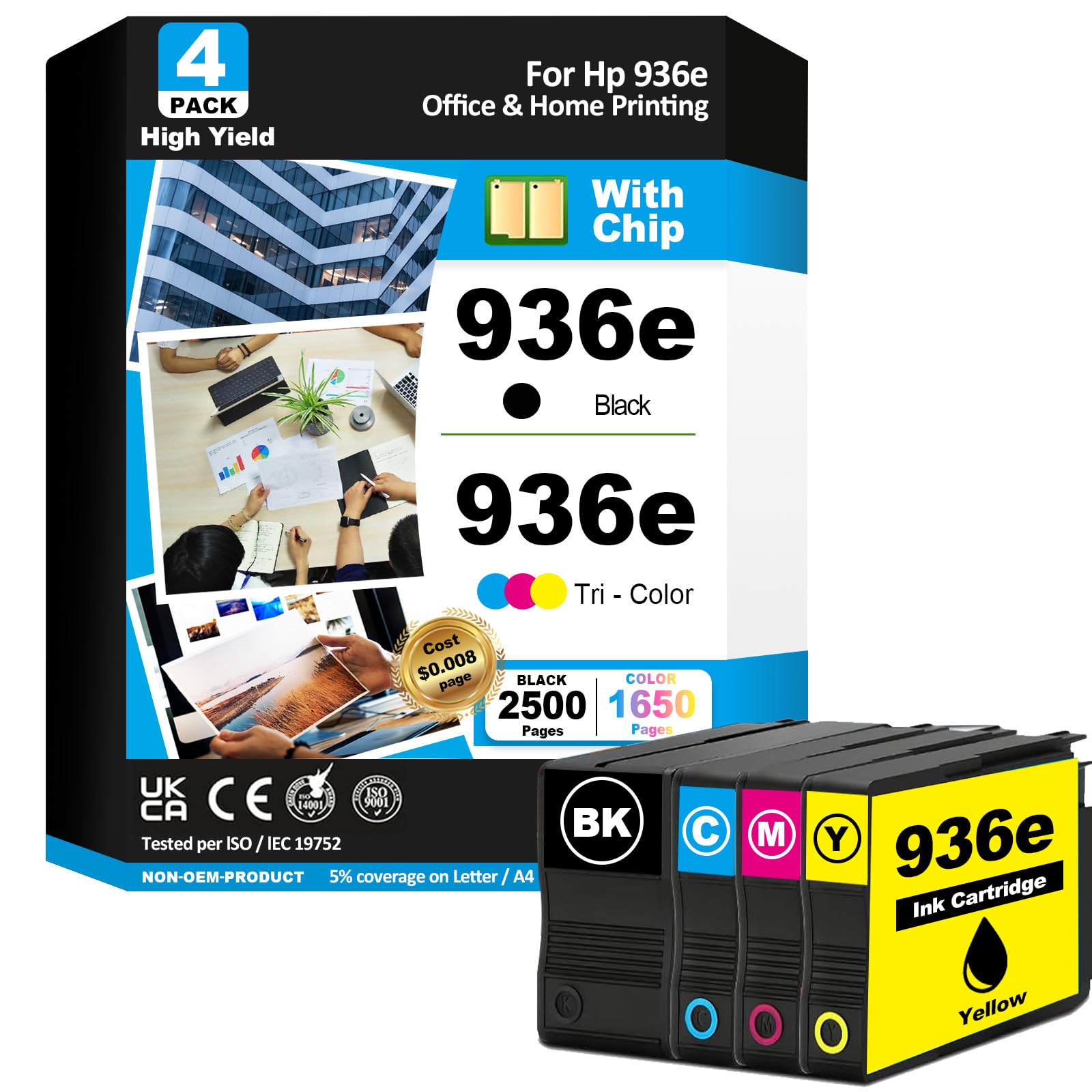 Gnprintx 936e Ink Cartridges Combo Replacement for HP 936 936e 936XL Ink Compatible with OfficeJet 9122e OfficeJet Pro 9135e 9128e 9125e 9110b 9130b