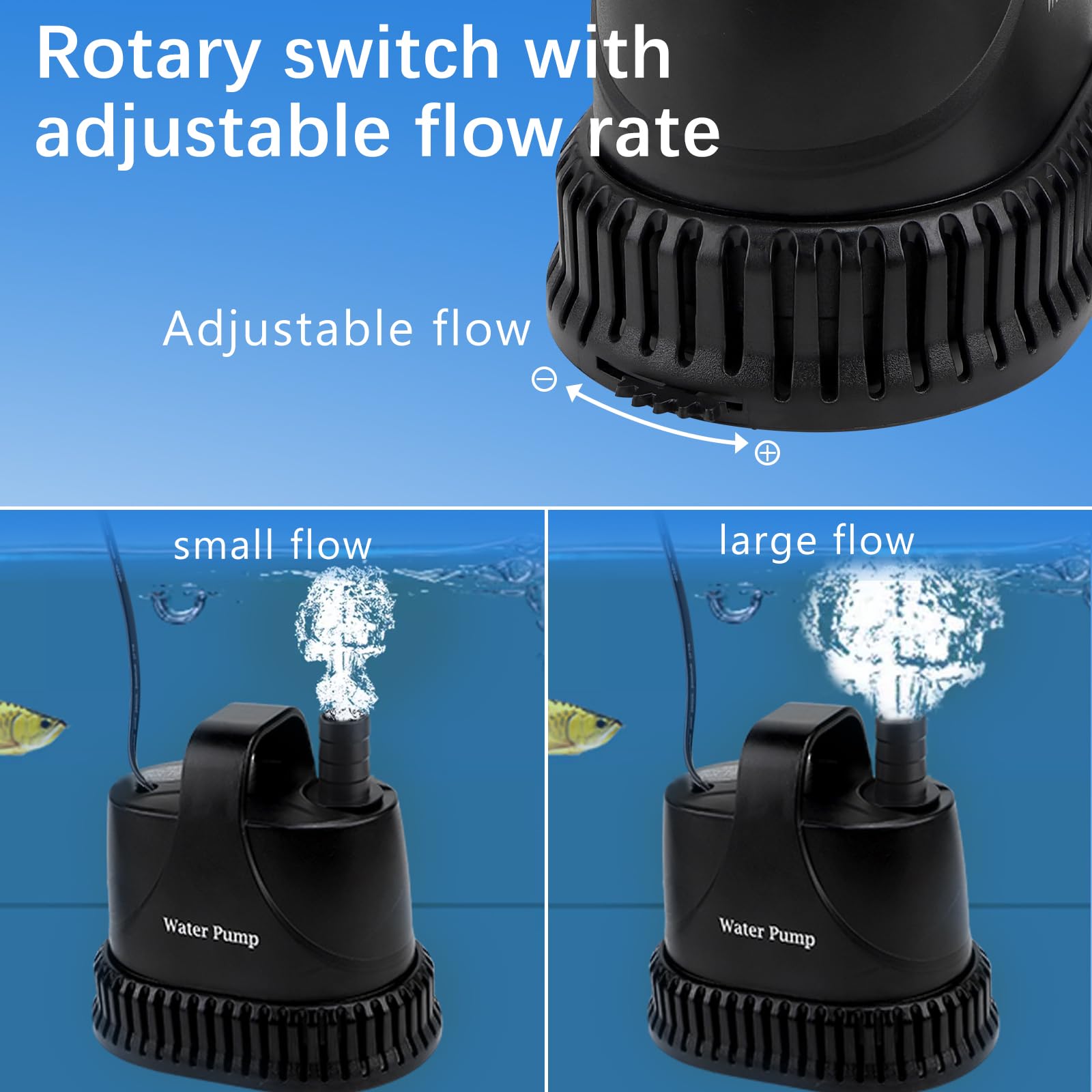 EXLECO Zatapialna pompa do brudnej wody, 1200 l/h, 20 W, 220 V, mała pompa wodna, fontanna, ciśnienie wody do basenu, stawu, ogrodu, kabel 2 m, 1 wąż 2 dysze