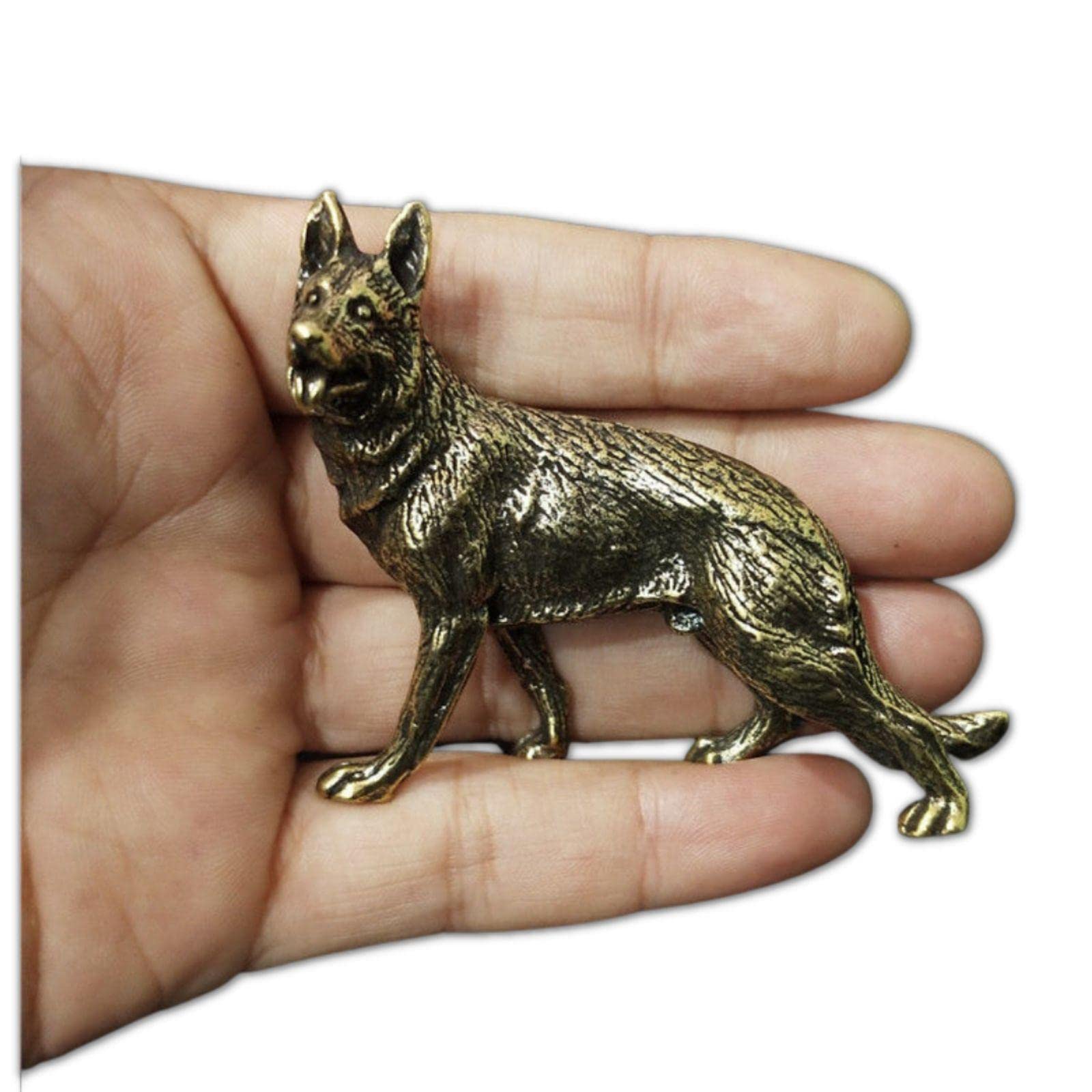 MEIHENI Estatua de Perro Pastor alemán de latón Macizo de 6,9 ​​cm, Adorno de Animal de Perro de Metal Coleccionable de Escritorio