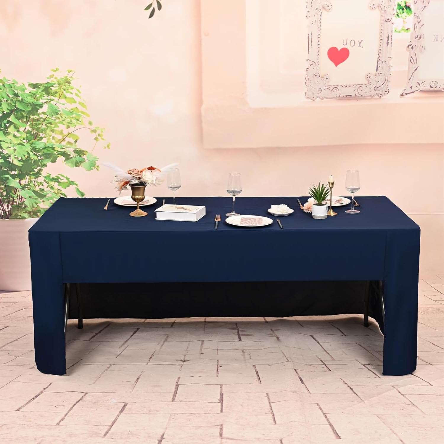 4 Pack Navy Blue Fitted Table Cover, Open Back Polyester Tablecloth for 6ft Rectangular Folding Tables, Washable Fabric and Wrinkle Resistant Table Cloth for Party, Wedding, Banquet, Trade Show