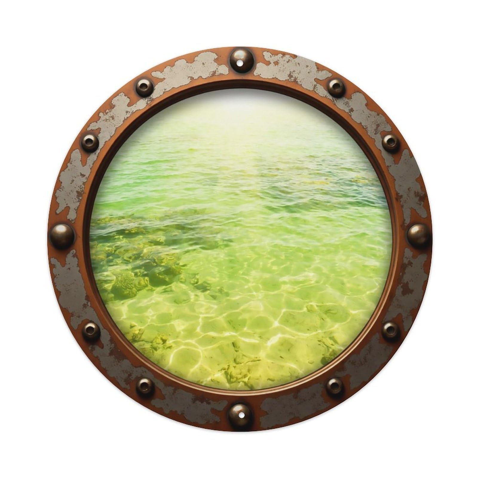 Vintage Porthole Lime Waters Nautical Window View Metal Tin Sign