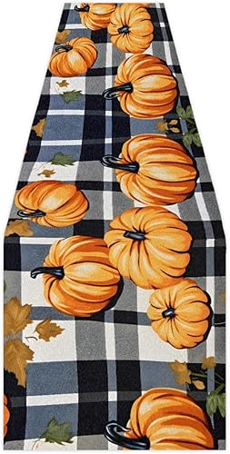 Miniatura 2 de Camino de mesa de calabaza de Acción de Gracias de 13 x 70 pulgadas, caminos a cuadros para decoración de mesa, interiores y exteriores, festivales,