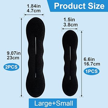 3 PCS Hair Bun Maker, 2 Sizes Sponge Hair Updo Shaper, Black | Classic Hair Clip Ties, Hairstyle Accessories for Women Long, Curly, Straight Hair