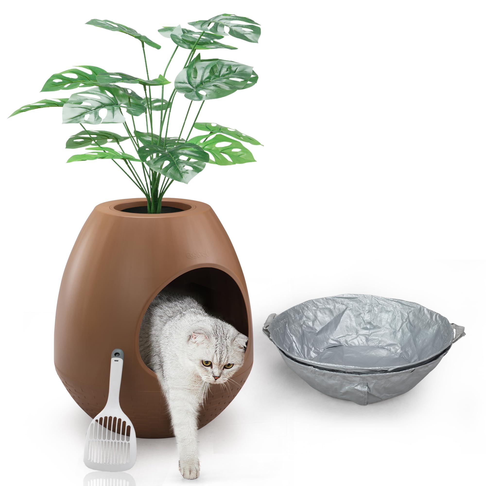 Bac à litière multifonction avec couvercle - Avec semelles en plastique pratiques - Convient à la plupart des chats - Choix idéal pour les appartements et les bureaux - Marron