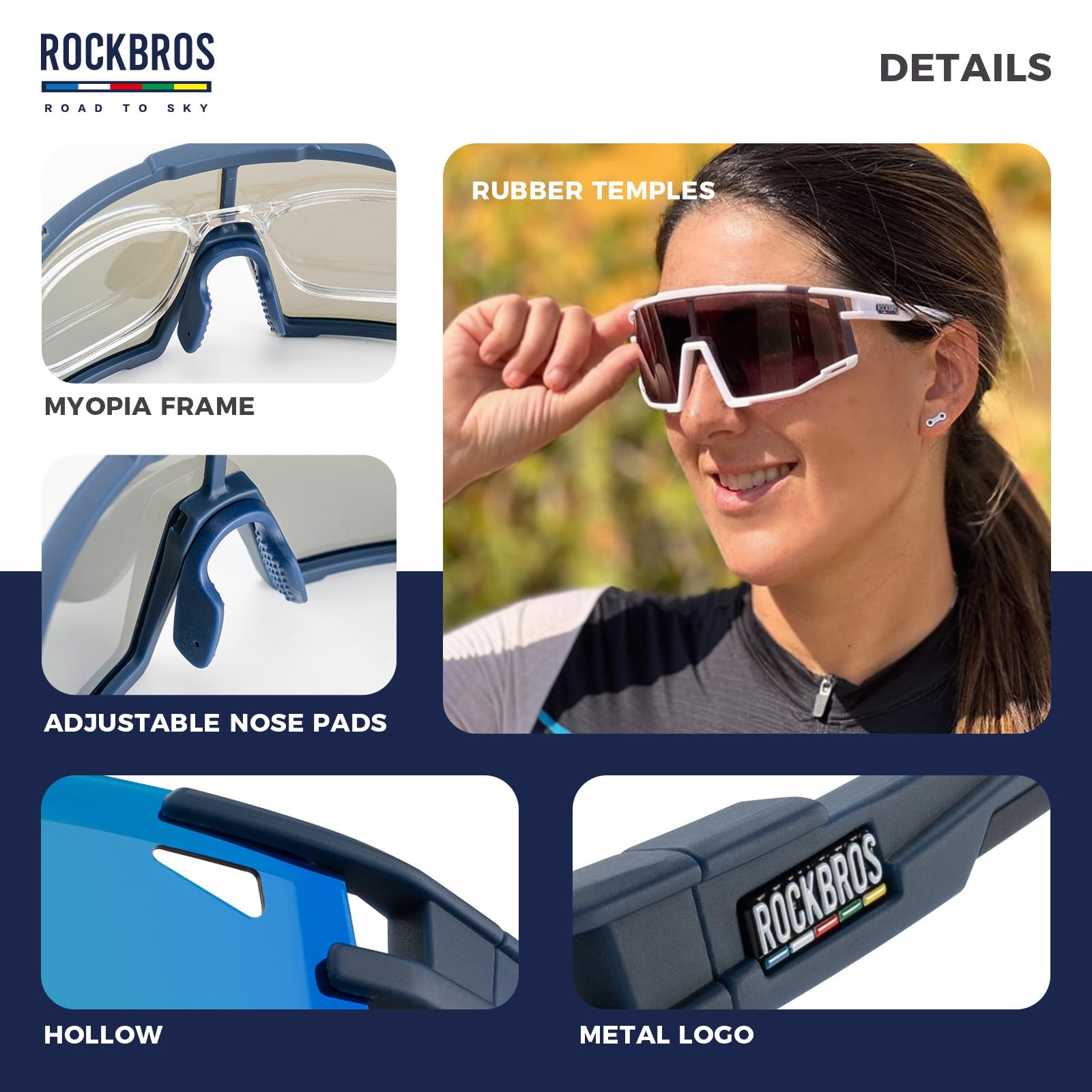 ROCKBROS Road to Sky Gafas de Ciclismo Polarizadas Protección UV400 Gafas de Sol Deportivas Marco TR90 Protección UV400 para Hombre Mujeres Accesorio de Bicicleta para Running MTB
