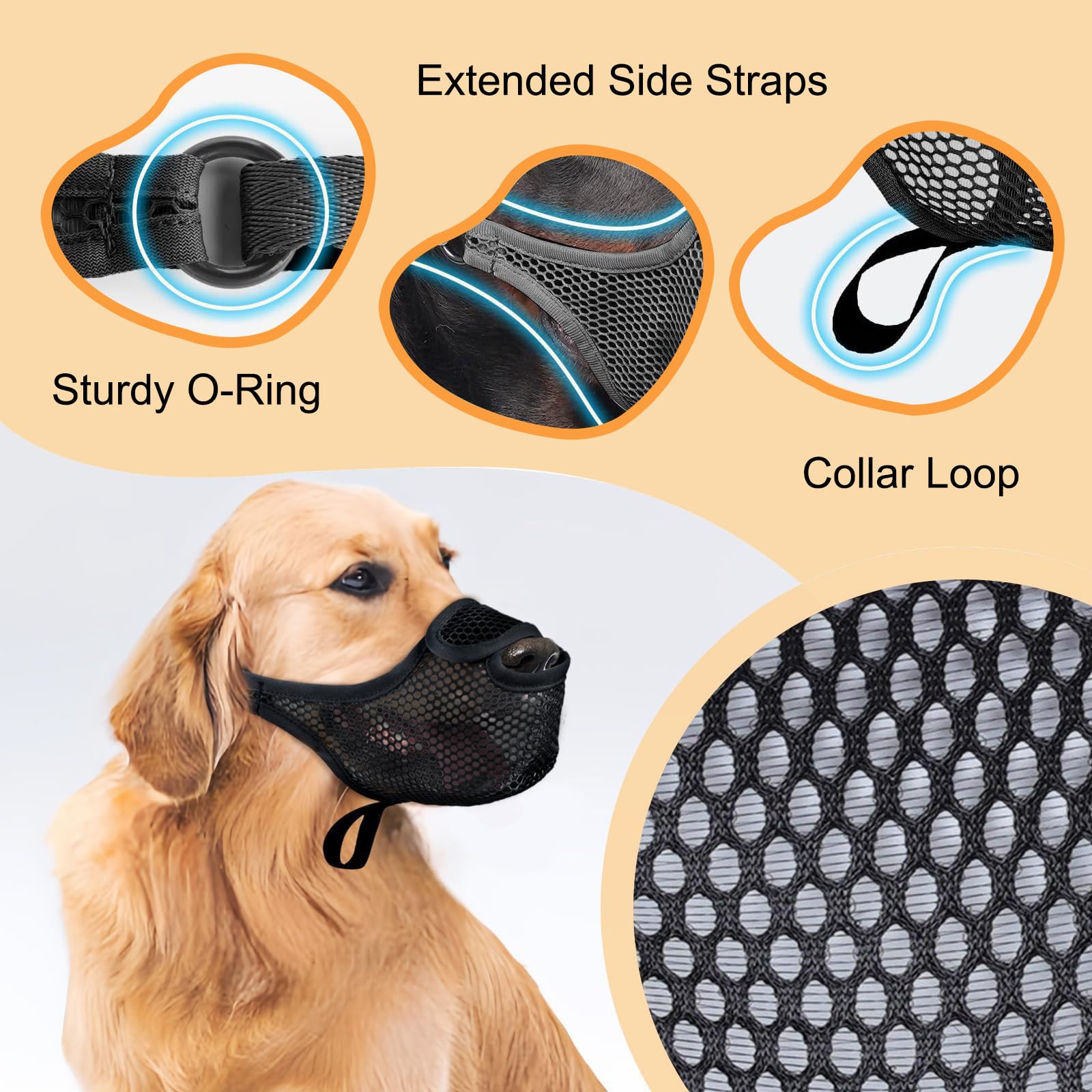 BSITSSS Dog Muzzle, Breathable Dog Muzzles Comfortable, Soft Muzzle for Large Dogs Poisoned Bait Protection Nylon Mesh Muzzle - Image 3