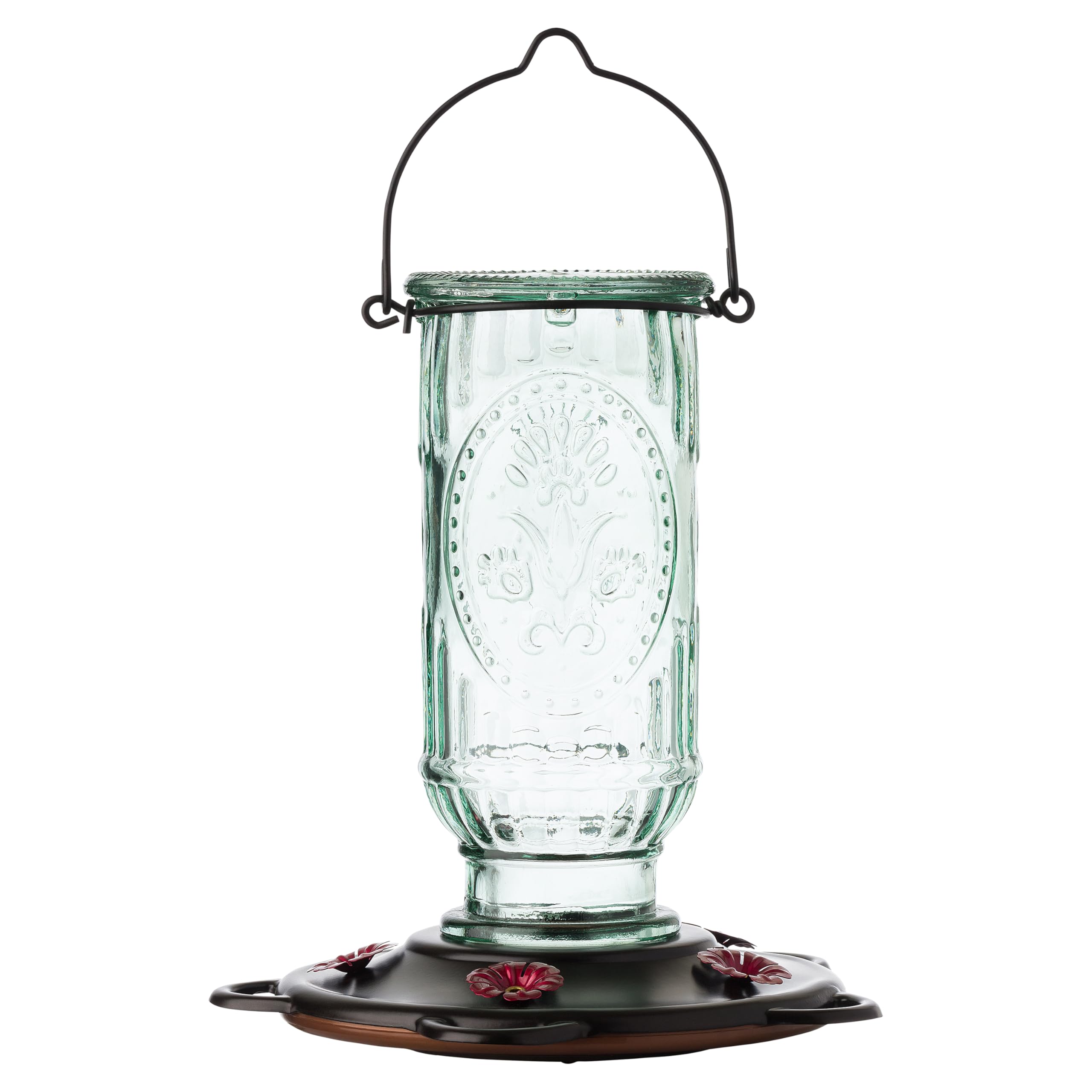 More Birds Hummingbird Feeder, Glass Hummingbird Feeders, 5 Feeding Stations, 20-Ounce Nectar Capacity, Vintage Antique Bottle
