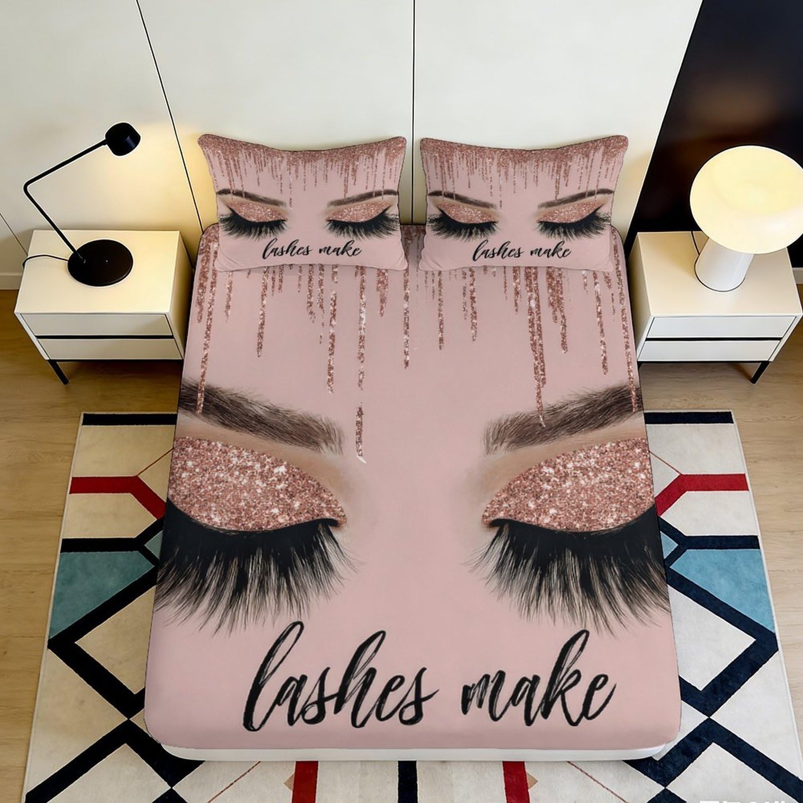 3D Printed glitter eyes Fitted Sheet, soft touch Microfiber, wrinkle resistant, dustproof, easy care, home bedroom, apartment bedding, bed cover, decorative style, 119 chars 90x200x25cm