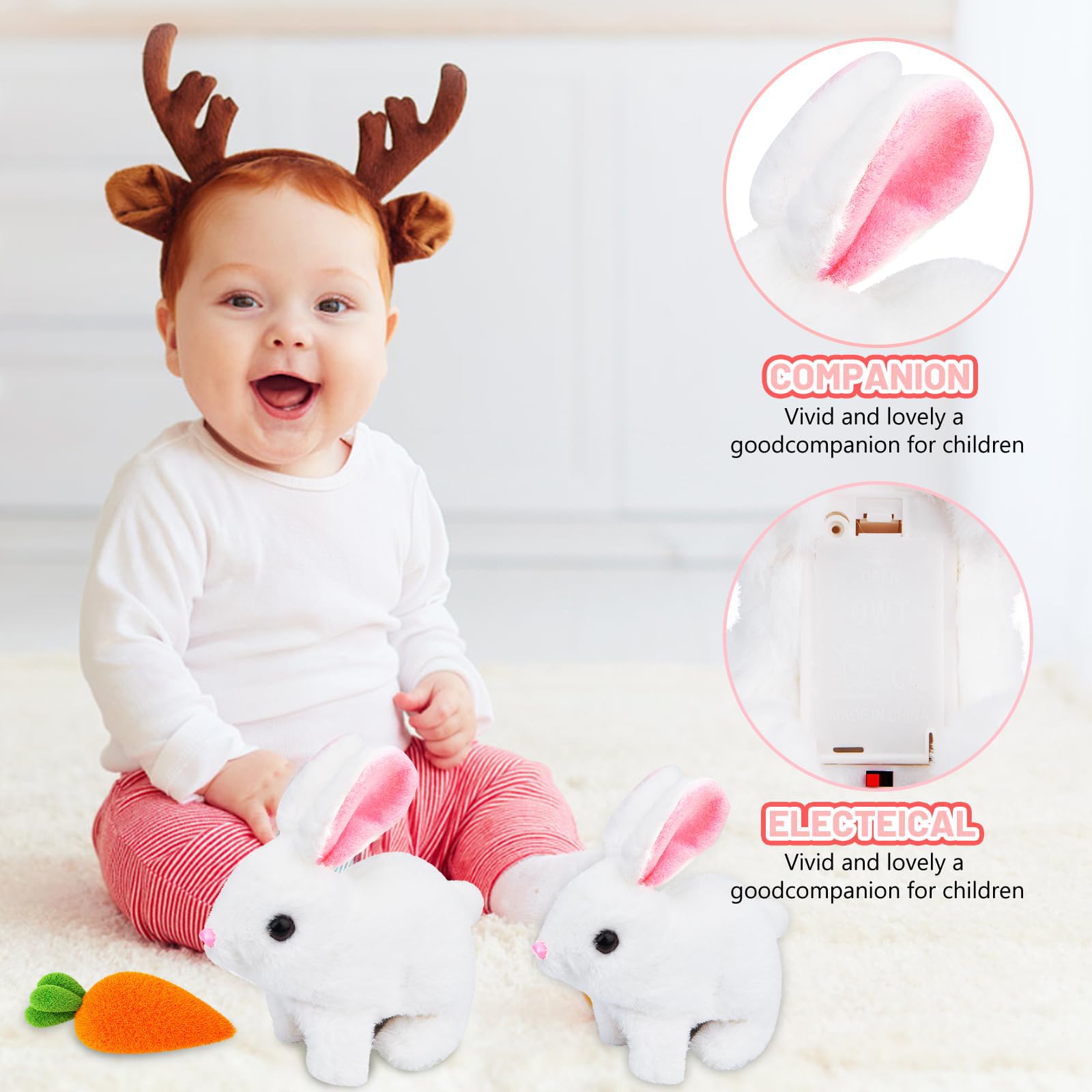 Pipihome Easter Bunny Toys Interactive Rabbit Toy with Carrot - Image 3