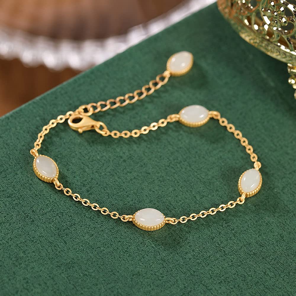 Girls Accessories Bracciale in Argento Sterling 925 Vintage da Donna Semplice Giada Dorata e Giada Bianca Fascino Classico per Gioielli Spiaggia Estiva Birthday Gift