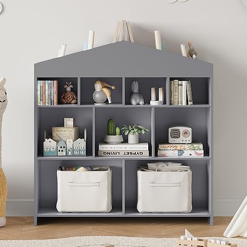 Miniatura 3 de GAOMON Estantería para niños y niñas, organizador de almacenamiento de juguetes de 9 cubos, estantería blanca para niños y niñas, estante de madera