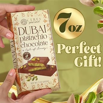 Ceres Gourmet Dubai Crispy Knafeh Chocolate Pistachio Bar 200g Gourmet Gift | Crispy Kunafe Filled with Creamy Pistachio Paste Rich Chocolate Flavor Perfect for Desserts Gifts Sharing and Occasions