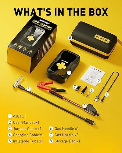 Miniatura 9 de Arrancador de salto con compresor de aire, puente portátil AUXITO 6000A para automóvil, inflador digital de neumáticos de 150 PSI, caja de salto de