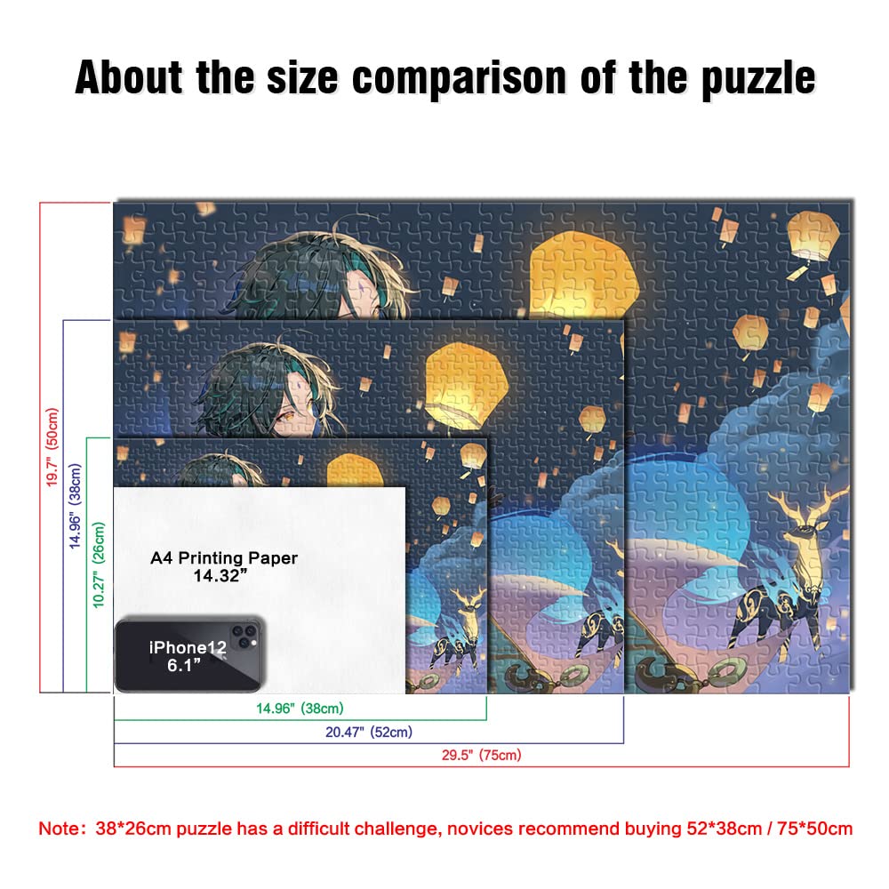 1000 Teile Genshin Impact Puzzle Für Erwachsene – Entspannendes Rätselspiel | 38x26 Cm | Mit Poster & Buchstabenhilfe