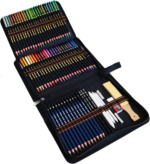 Drawing Colouring Pencils Set, 72 Pack Coloured Pencils and Sketch Pencil, Art Supplies Drawing Set with Graphite Charcoal Sticks Tool Coloring Book for Adults Kids Colouring Drawing Sketching