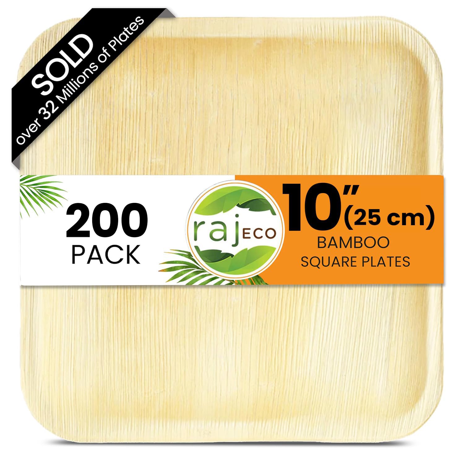 Raj Palm Leaf Square Plates 10" (25cm) | 200 Pack | Eco Fancy