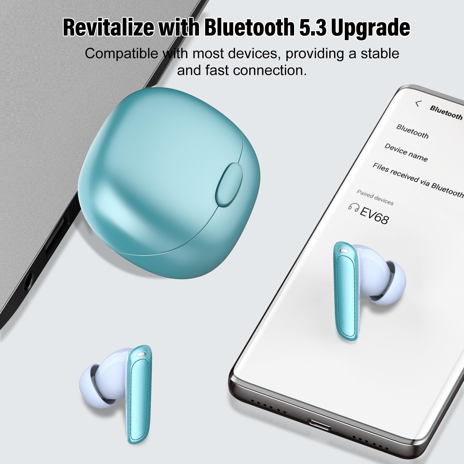 Puqo AI Auriculares traductor en Tiempo Real, Cascos Inalambricos Bluetooth 5.3 con ENC y App con Viajes/Negocios/Reunirse, Azul Claro