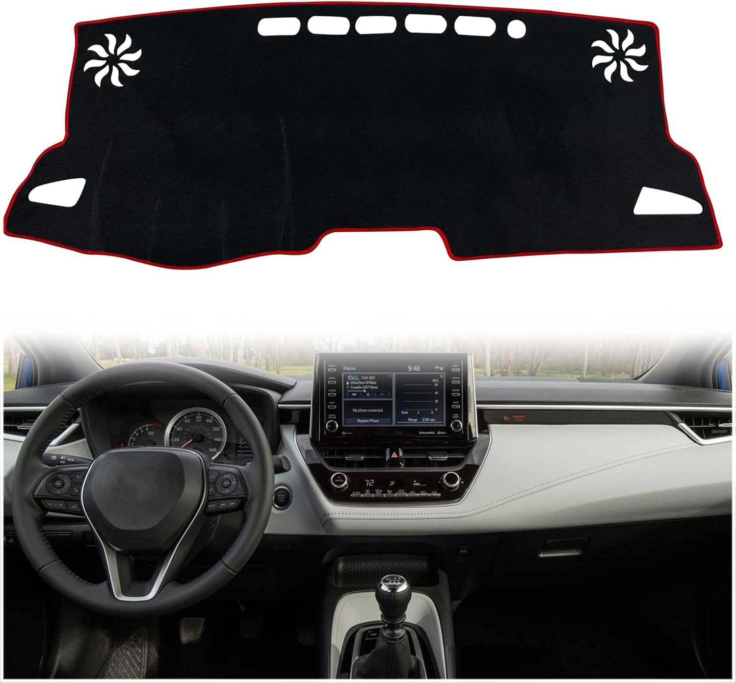Dash Mat Cover for Corolla Sedan 2022 Custom Interior Center Console Dashboard Accessories Compatible with Toyota Corolla Sedan L LE SE XLE XSE 2019 2020 2021 2022 (Black Rim)