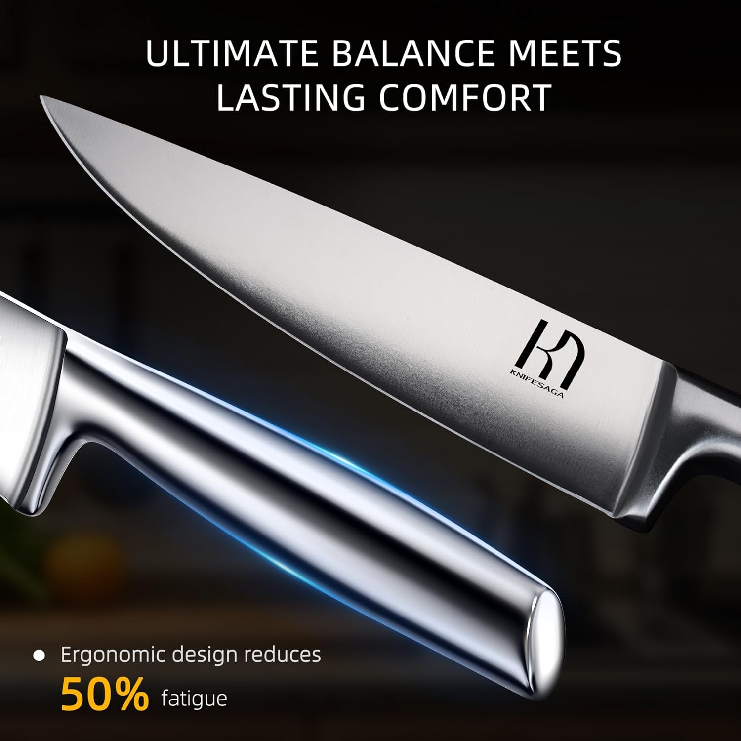 Knife Block Set with Two-stage Sharpener, 14-Piece | Razor Sharp Japanese Stainless Steel Kitchen Knives with Ergonomic Handles