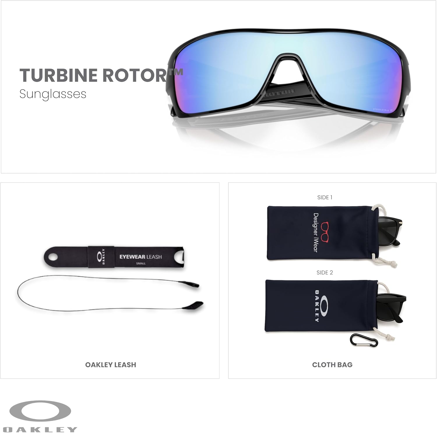 OAKLEY Turbine Rotor OO9307 Rectangle Sunglasses for Men+ Bundle Accessory Leash Kit, Microfiber Pouch
