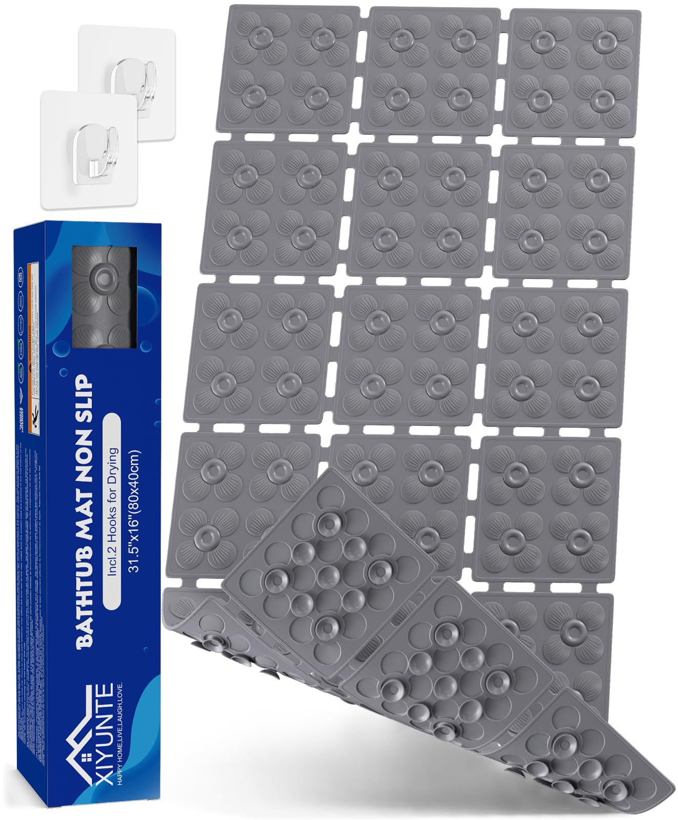 XIYUNTE Shower Mat Non Slip Bathtub mat, Bath Mat Non Slip 31.5x16, Grey